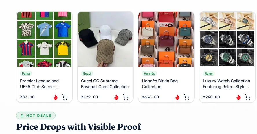 Product cards with photographs and listing information